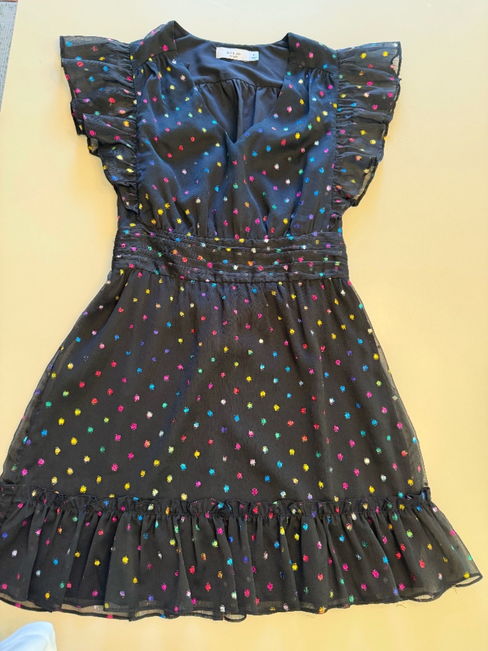 Ali & Jay Black Dress with Multi Color Dot Size S